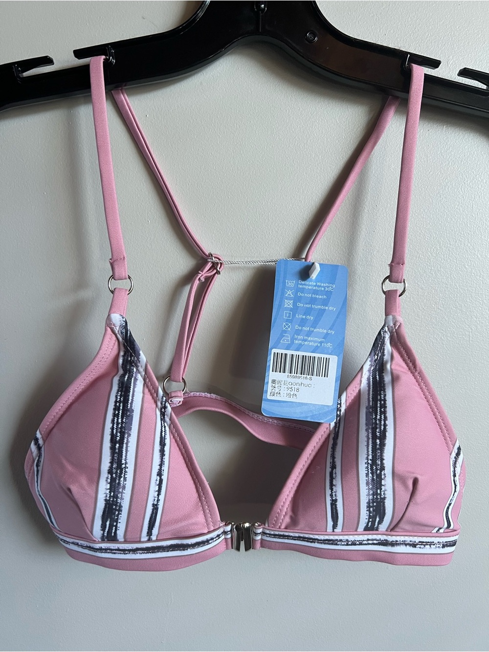AONISHUA Pink Triangle Bikini Top Striped Swimwear Women’s XXS NWT Beach